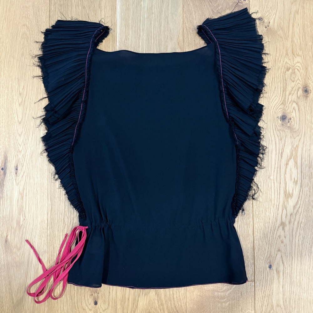 Vintage pleated flutter sleeve top